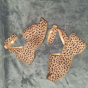 BAMBOO Tan and Black Leopard Wedges